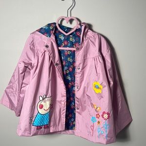 Peepa Pig Pink Raincoat w/ Blue Floral Lining , Size Small.